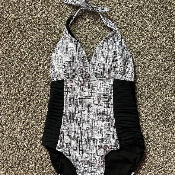 Calvin Klein Other - CALVIN KLEIN Black White Patterned Shaping Halter Swimsuit